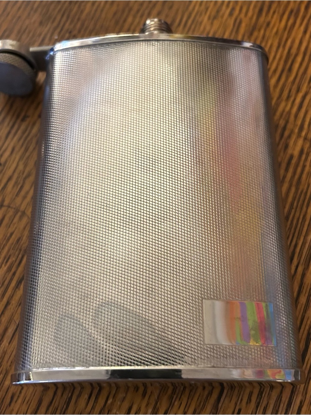 8 oz Stainless Steel Hip Flask Silver Geometric Textured Screw Cap Rectangle